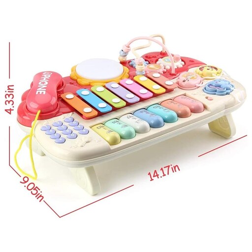 پیانو 6 کاره موزیکال و چراغدار آموزشی صورتی Electric Musical Piano Toy