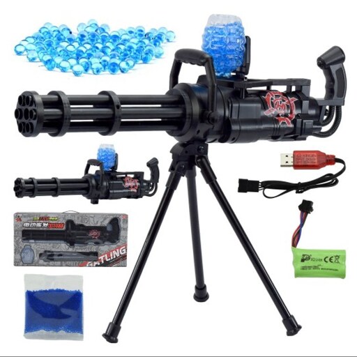 تفنگ اسباب بازی شارژی تیر ژله ای پایه دار مدل Gatling gun with gel balls