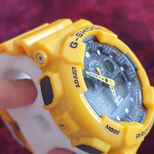 ساعت مچی مردانه و پسرانه کاسیو جی شاک سایز مردانه و پسرانه زرد رنگ Casio G-Shock 