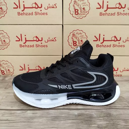 کتونیnike نایک زیره کپسولی مردانه پسرانه رنگ مشکی سایز 41 تا 44 کفی طبی زیره کپسولی لژ 4 سانتی رویه راشل خارجی راحتی