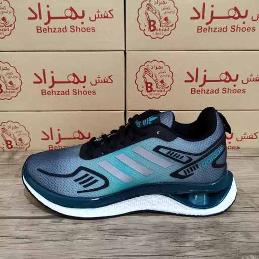 کتونی adidas آدیداس زیره کپسولی مردانه پسرانه رنگ مشکی آبی سایز 41 تا 44 کفی طبی زیره کپسولی لژ 4 سانتی رویه بافت خارجی 