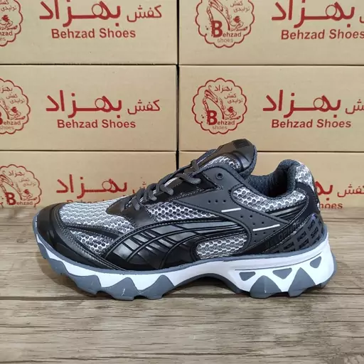 کتونی puma پوما مردانه پسرانه رنگ طوسی سایز 41 تا 45 کفی طبی زیره پیو لژ 4 سانتی رویه راشل خارجی سبک و راحت