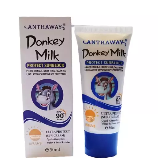 ضد آفتاب آنتا وی ANTHAWAY بی رنگ مدل شیر الاغ SPF90 حجم 50 میل