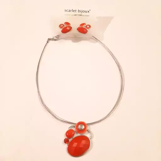 سرویس نیم ست  گردنبند و گوشواره نگین قرمز کد 3001 اسکارلت بیژوکس scarlet bijoux آلمان 