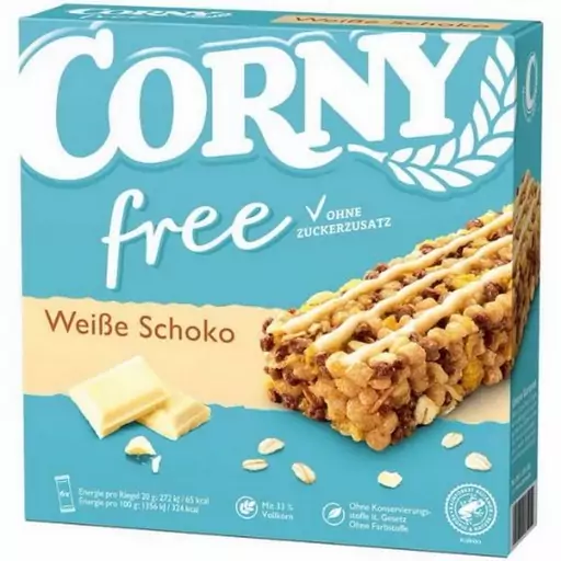 بسته 6 عددی پروتئین بارشکلات سفید کورنی بدون شکر  - Corny Weibe Schoko free sugar