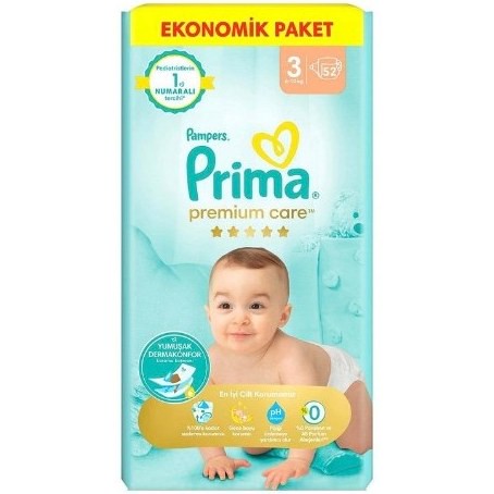 پوشک پریما مدل premium care سایز 3 بسته 52 عددی