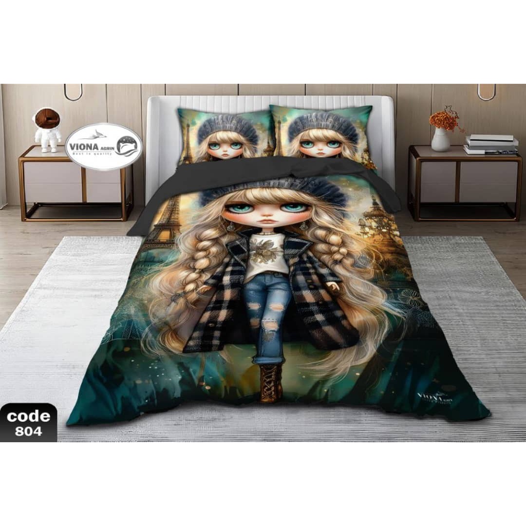 رو تختی یک نفره دخترانه 4 تکه میکرو فایبر مخمل برند ویونا آکرین کد 804