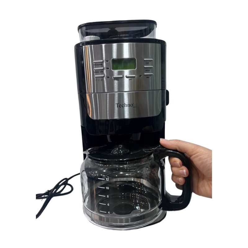 قهوه ساز تکنو مدل TE-825، ظرفیت دم آوری بیشتر از ده فنجان با فیلتر قابل تعویض، دارای تایمر، صفحه گرم نگهدارنده قهوه و...