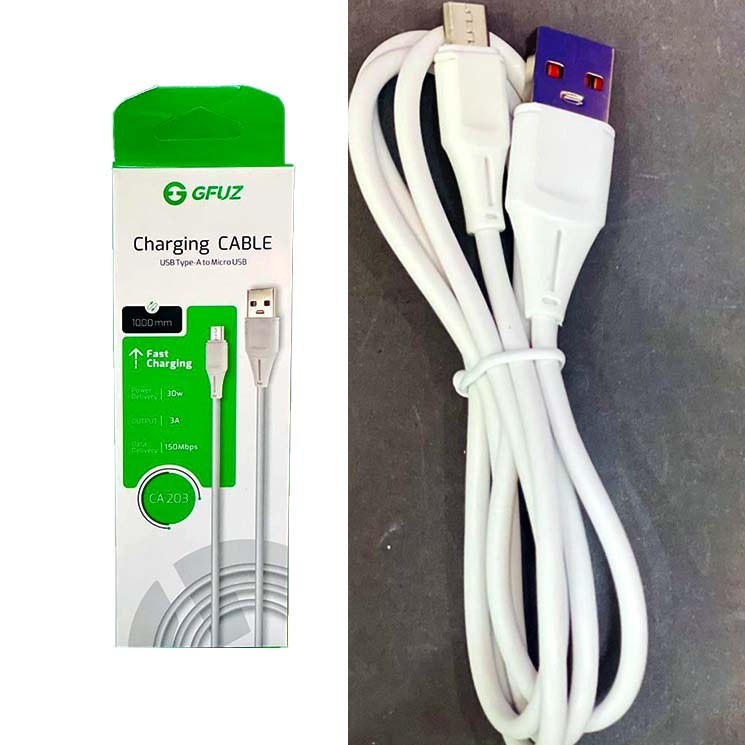 کابل شارژ GFUZ یواس بی به میکرویواس بی (اندرویدی) 1 متری کد CA203 - سفید
