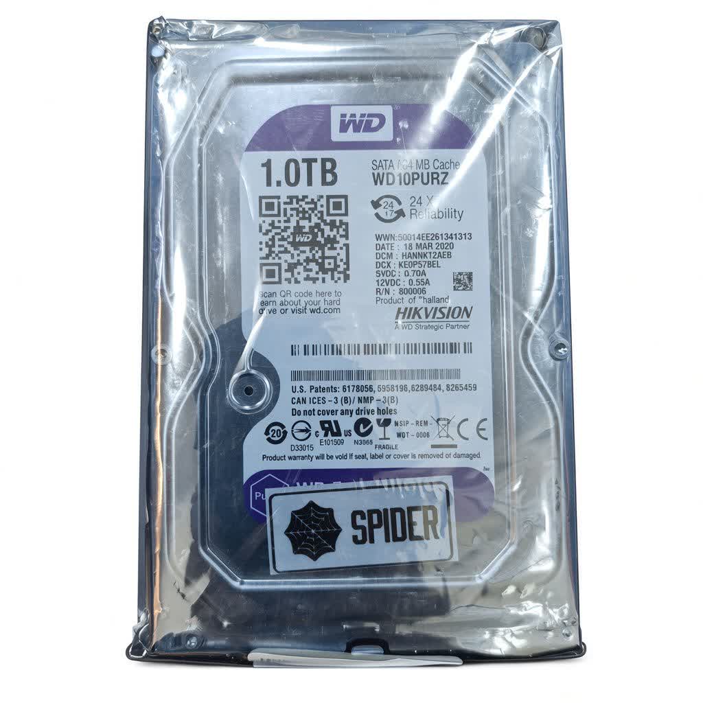 هارددیسک اینترنال وسترن دیجیتال مدل Purple WD10PURZ ظرفیت 1 ترابایت، سرعت چرخش 5400 دور در دقیقه، سایز هد 3.5 اینچی (...