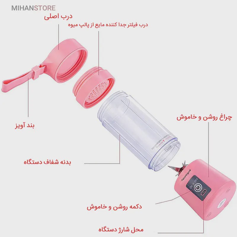 مخلوط کن شارژی JUICE CUP ظرفیت 0.38 لیتر با 6 تیغ اورجینال