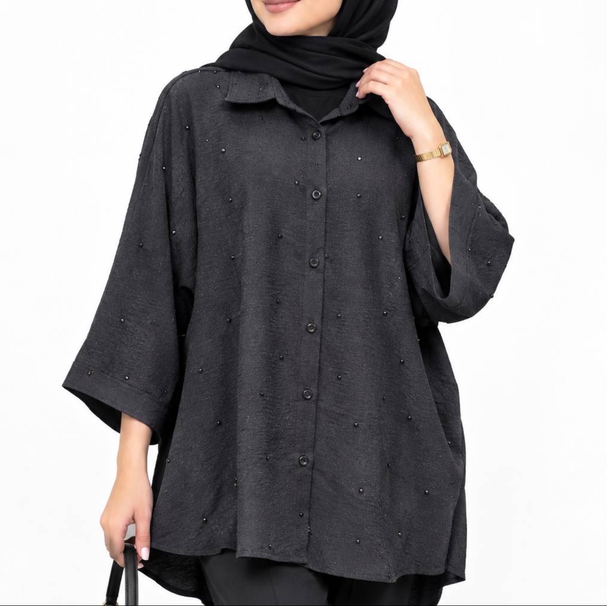 شومیز نگین خور تک مشکی پارچه یزی