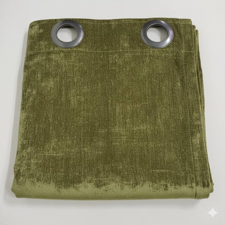 پرده آماده پانچ مخمل شانل سبز زیتونی کدm22875