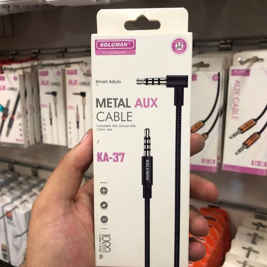 کابل AUX فلزی کولومن KOLUMAN مدل KA-37 جک 3.5 میلیمتری 1 متری