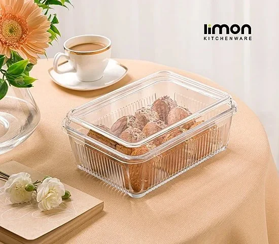 بیسکویت خوری لیمون مستطیل شیشه ای کد 226000 (پس کرایه)