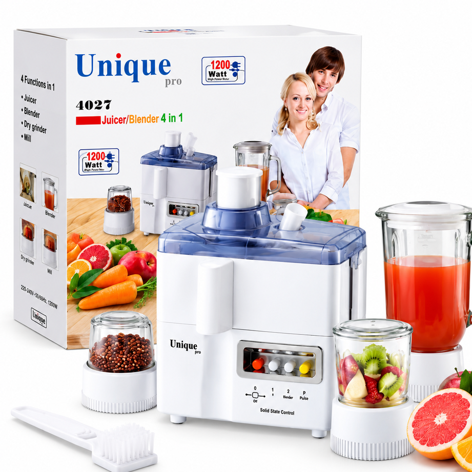  آبمیوه گیری 4 کاره یونیک مدل 4027-خردکن-آسیاب-آبمیوه گیری- مخلوط کن