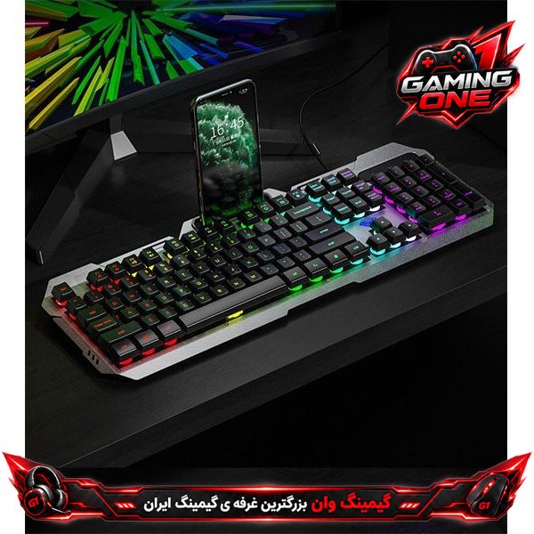 کیبورد گیمینگ سیمدار آئولا AULA مدل F2023 اورجینال، بدنه آلومینیومی، نورپردازی RGB، طرح مکانیکال