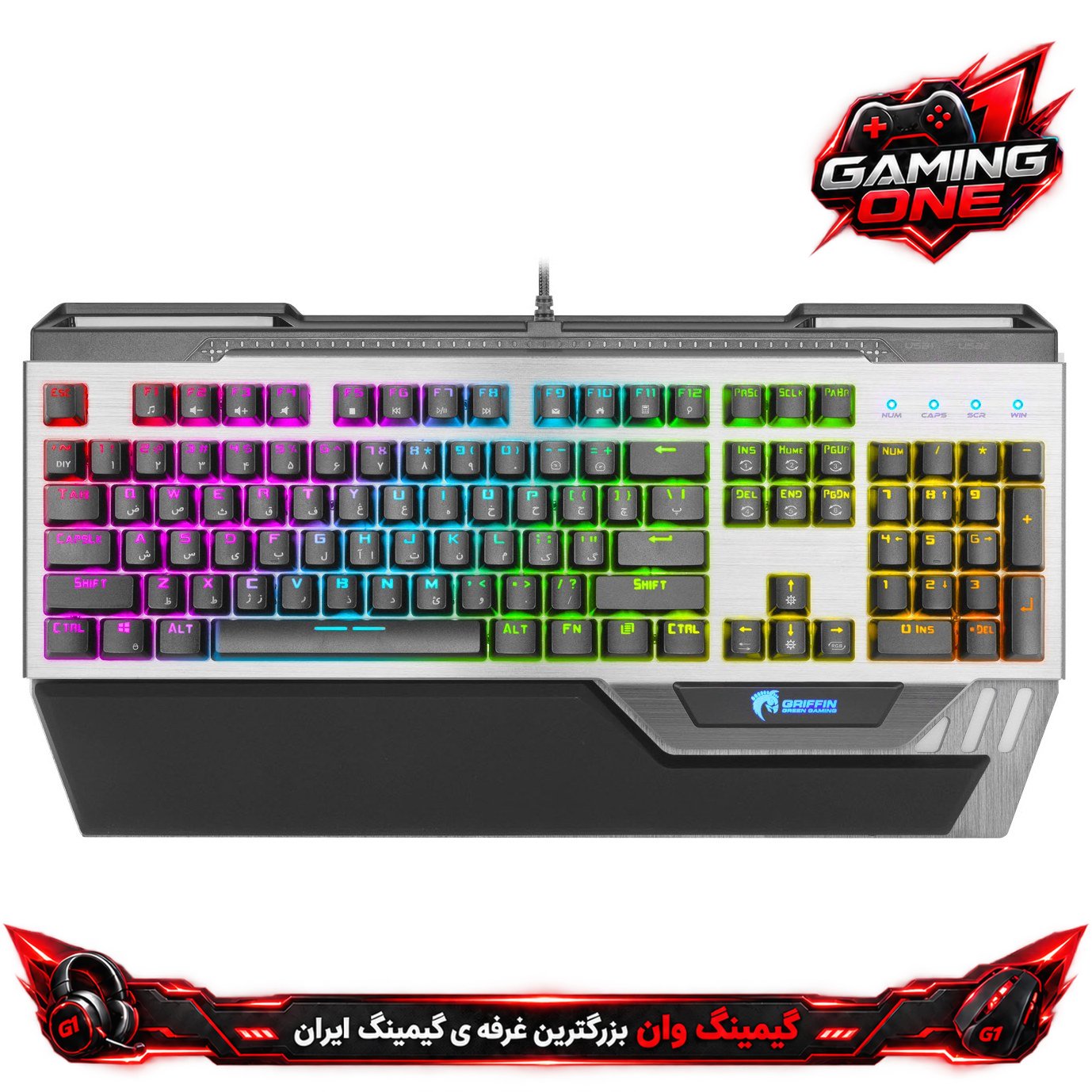 کیبورد مکانیکی گیمینگ گرین مدل GK 803 RGB با کلید آبی، آنتی گوست و هاب USB