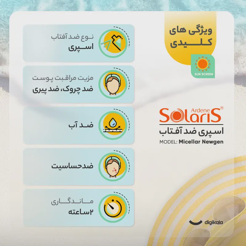 لوسیون دوفازی ضدآفتاب آردن سولاریس مدل Micellar Newgen، حجم 250 میلی لیتر