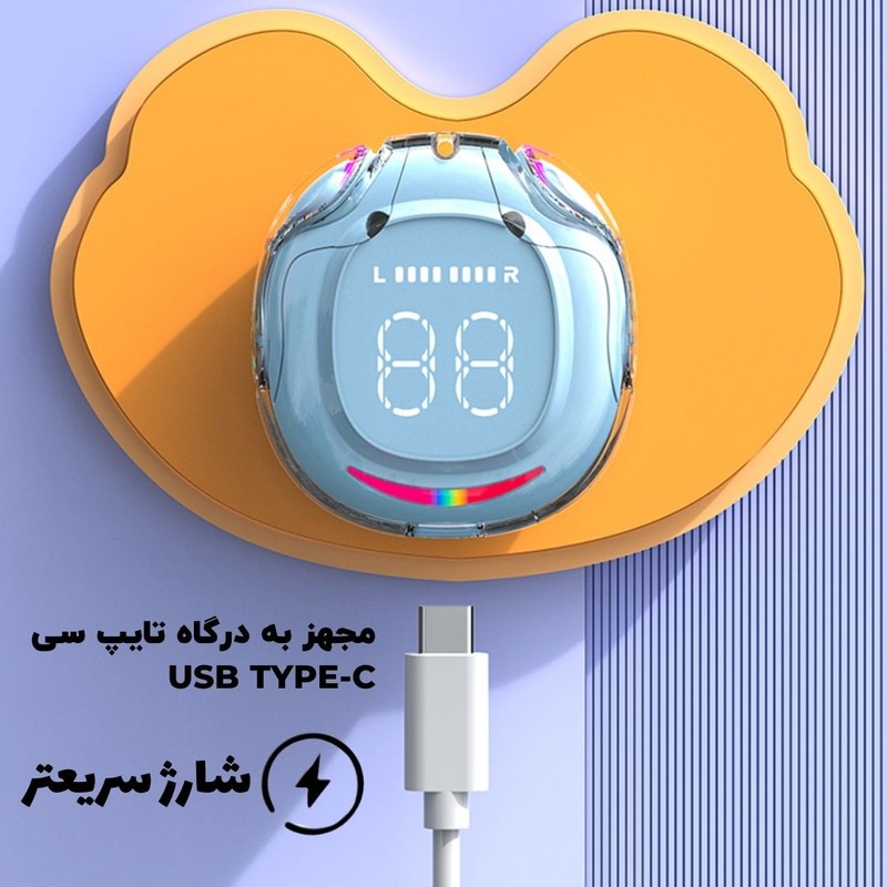 هدفون بلوتوثی توگوشی مدل NEW UR200 با نویز کنسلینگ فعال، فرمان لمسی، نمایشگر دیجیتال محفظه شارژ و درگاه USB Type-C، ع...