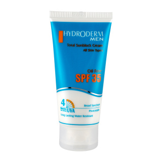 کرم ضد آفتاب بی رنگ هیدرودرم با SPF35 مناسب آقایان حجم 50 میلی لیتر