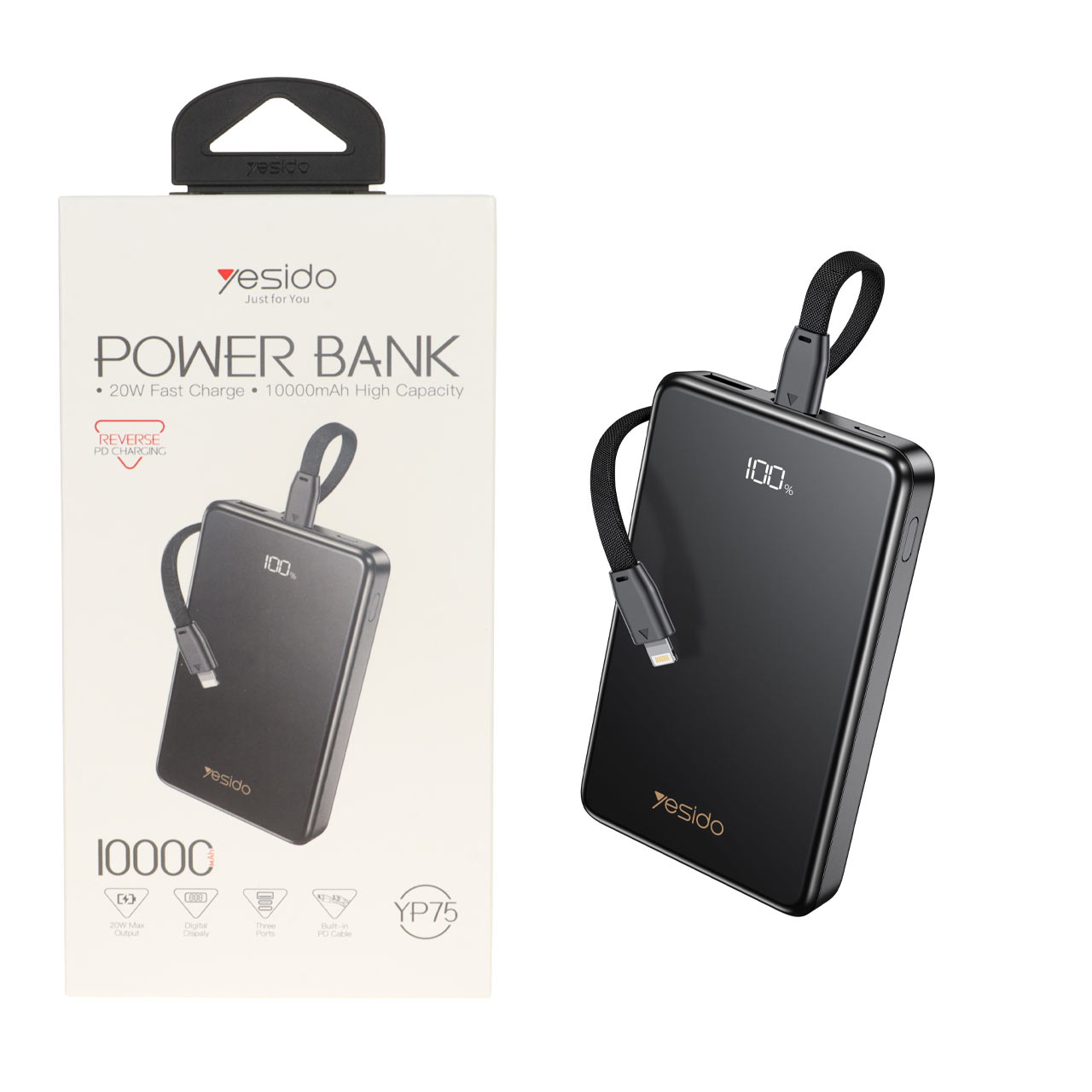 پاوربانک فست شارژ Yesido 20W 10000mAh مدل YP75 - مشکی (گارانتی 18 ماه تعویض نیکان همراه)