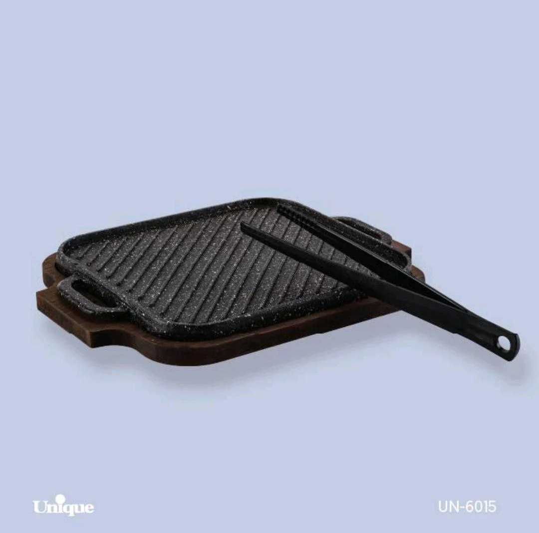 تابه گریل چدن مربع با چوب و انبر یونیک کد UN-6015 (پس کرایه)