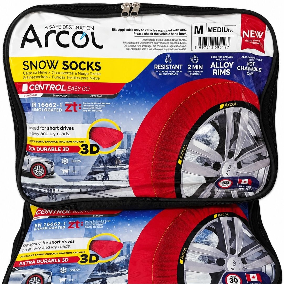 زنجیر چرخ پارچه ای نانو (Arcol) سایز S مناسب پراید بسته 2 عددی وارداتی ترکیه با کیف زیپ دار