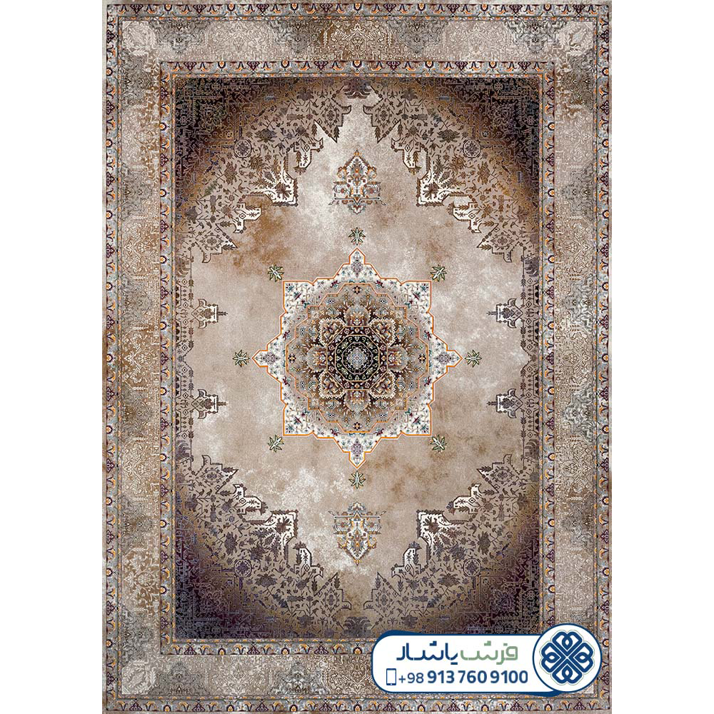 فرش طرح هریس 1200 شانه سنگین وزن وینتیج کرم حاشیه کرم کد 22011