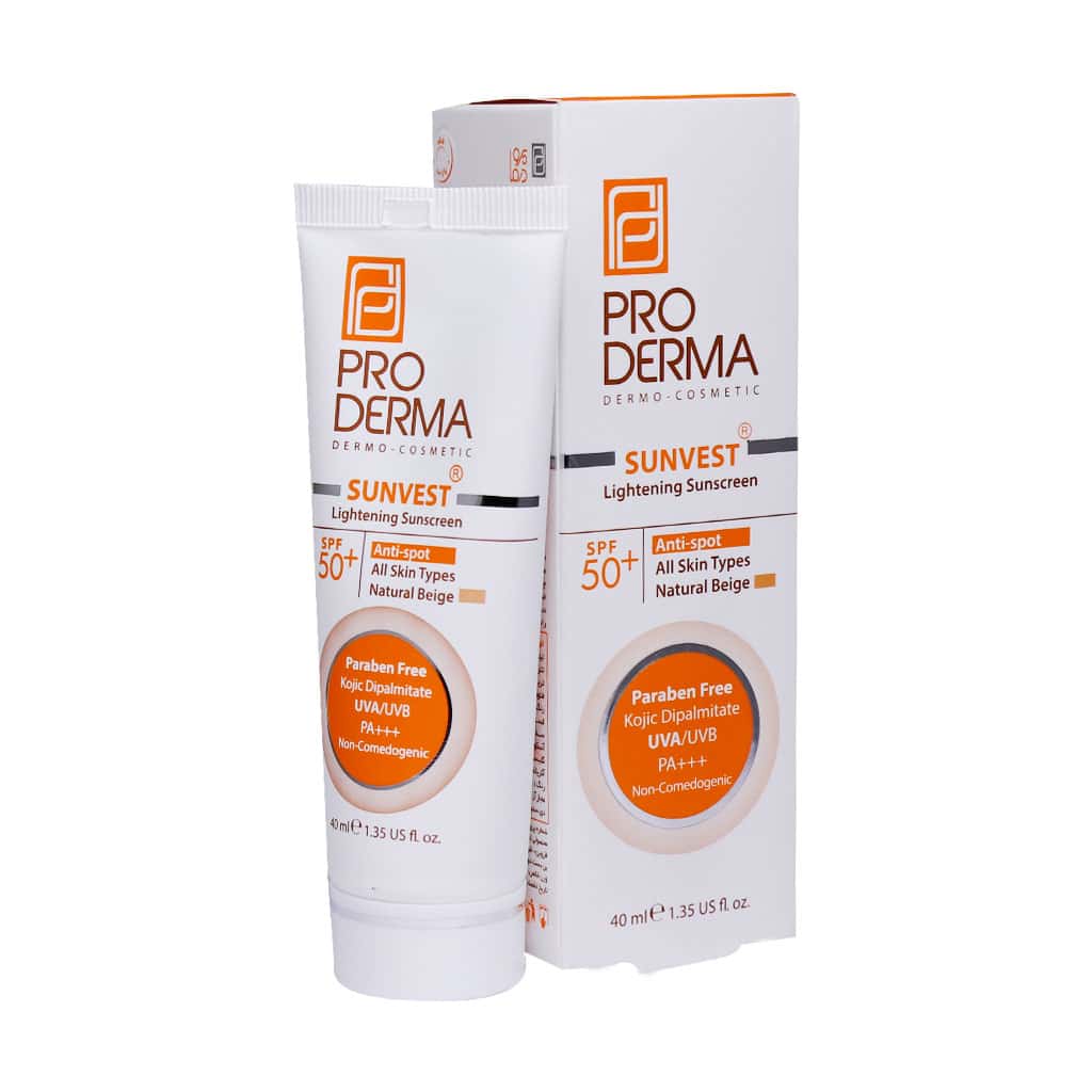کرم ضد آفتاب و روشن کننده لک پوست پرودرما spf50 رنگ بژ طبیعی (40 میل)
