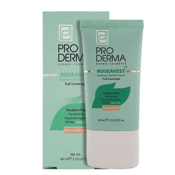 کرم پوشاننده و مرطوب کننده صورت رنگی بژ طبیعی مناسب پوست معمولی و حساس spf40 پرودرما(40 میل)