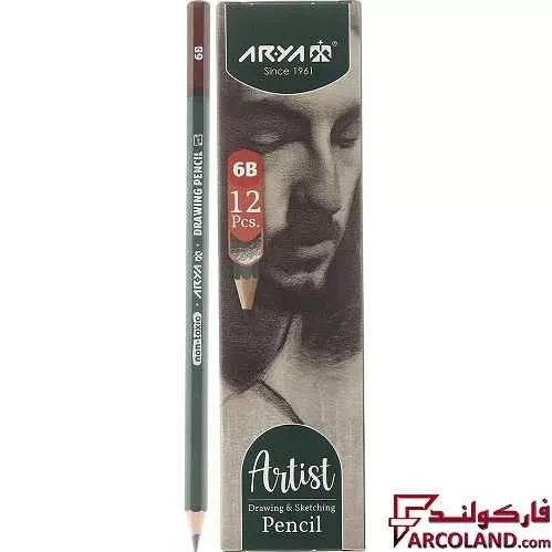 مداد طراحی 6B آریا طرح آرتیست Artist 3505 بسته 12 عددی