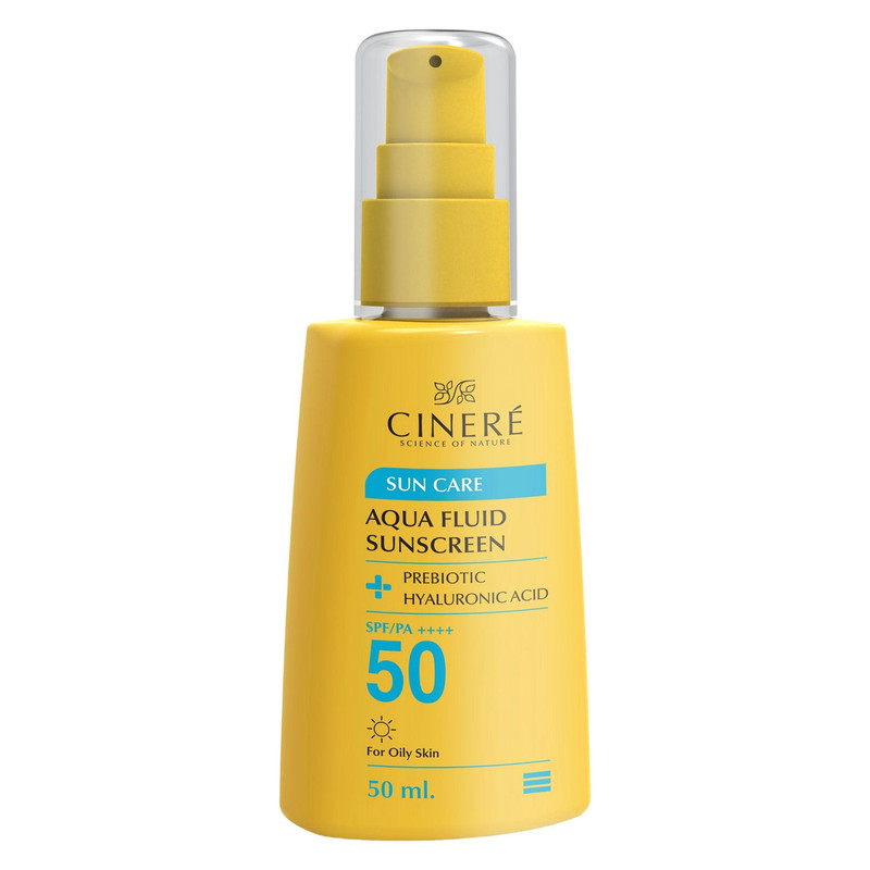 فلوئید ضد آفتاب بی رنگ سینره، 50 SPF، مدل PREBIOTIC، مناسب پوست های چرب با حجم 50 میلی لیتر، فاقد پارابن