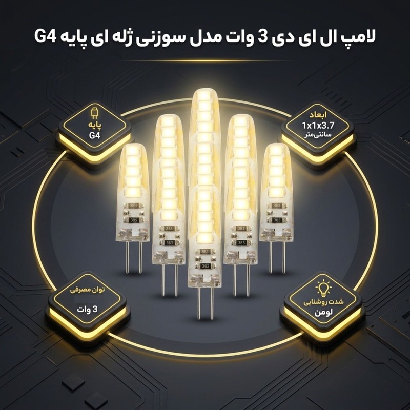 لامپ ال ای دی 3 وات مدل سوزنی ژله ای پایه G4 مجموعه 10 عددی