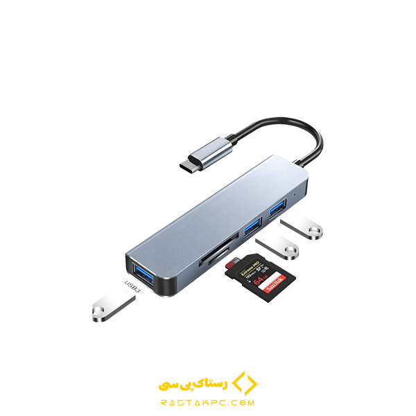 هاب تایپ سی شش پورت پی نت مدل T-3625 با تبدیل USBجدید
