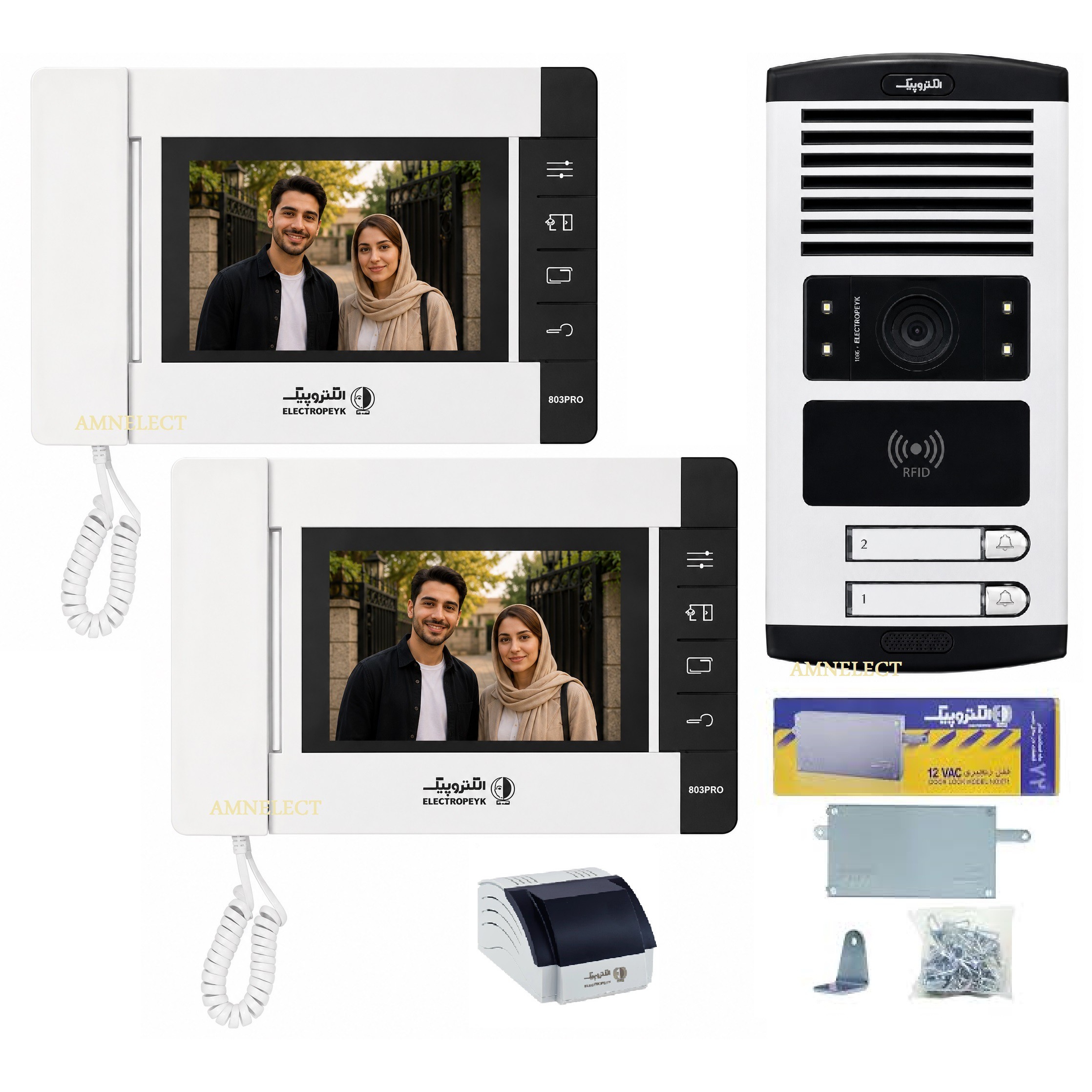 خرید پکیج کامل آیفون تصویری 4 3 اینچ الکتروپیک با مانیتور PRO803 حافظه دار و پنل RFID 1086 کارتخوانجدید