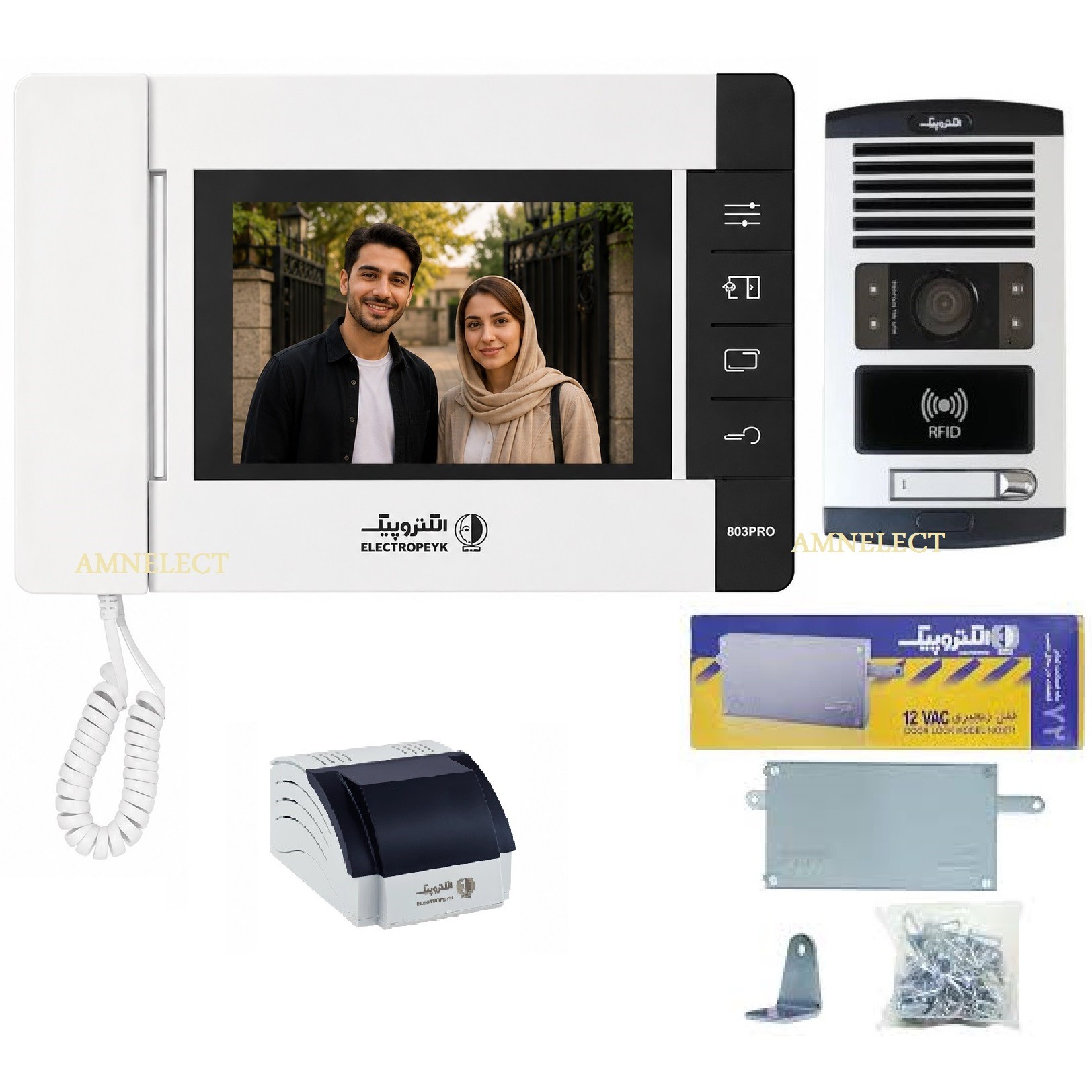 خرید پکیج کامل آیفون تصویری 4 3 اینچ الکتروپیک با مانیتور PRO803 حافظه دار و پنل RFID 1086 کارتخوانجدید