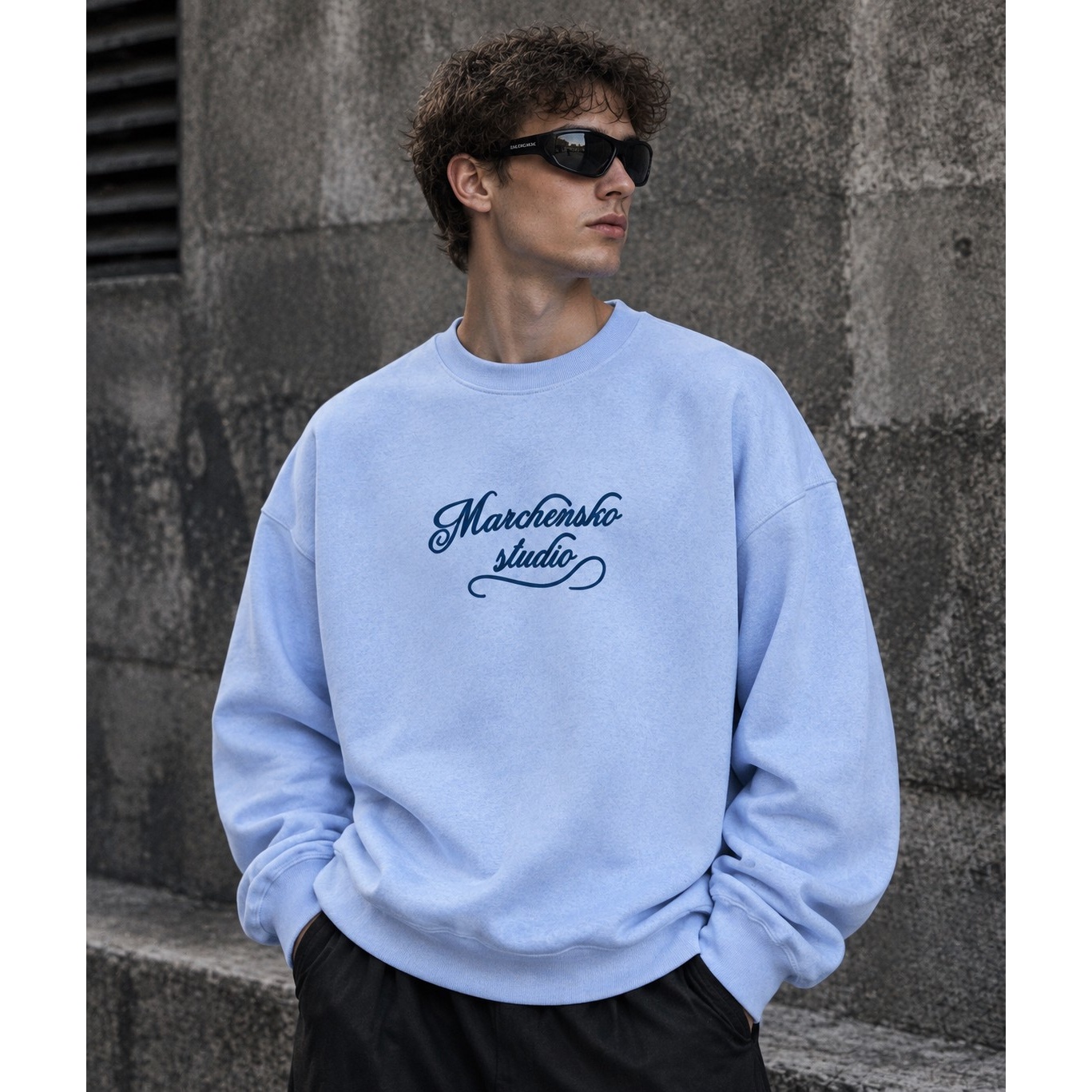 دورس پاییزه مردانه سه نخ پنبه گرم بالا رنگ ابی پاستیلی Minimal Cotton Sweatshirtجدید