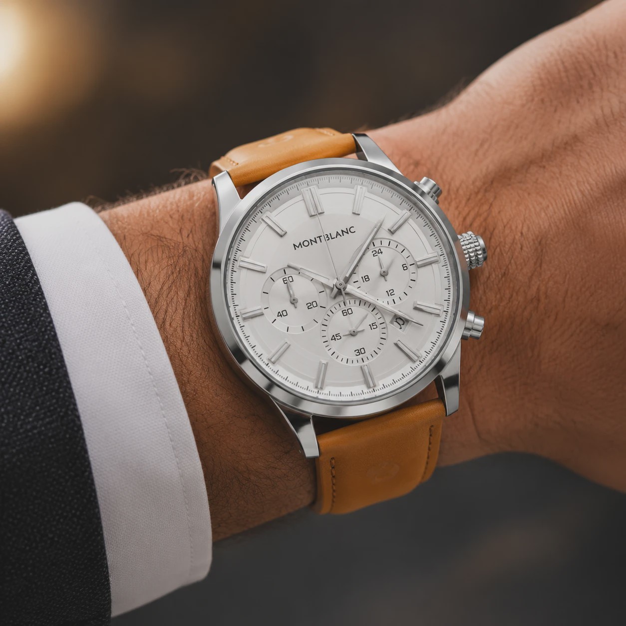 ساعت مچی مردانه مون بلان Montblanc مدل کرنوگراف تمام استیل بند عسلی
