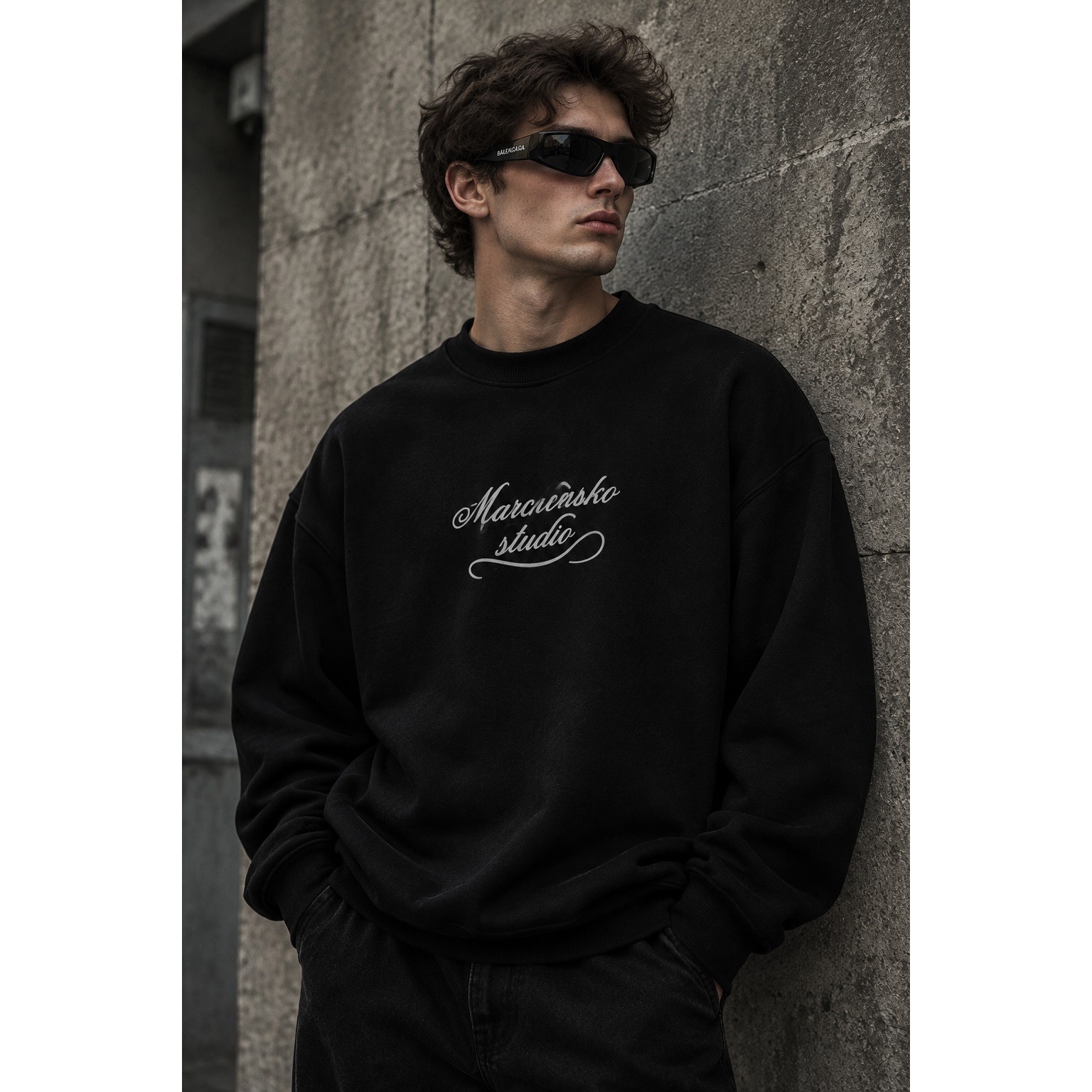 دورس پاییزه مردانه سه نخ پنبه گرم بالا رنگ مشکی Minimal Cotton Sweatshirt