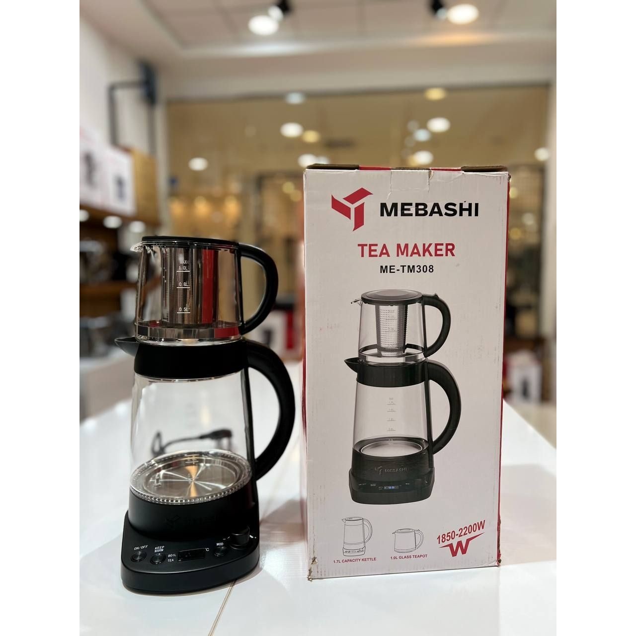 چای ساز مباشی مدل ME-TM308 با کتری شیشه ای 1.7 لیتری