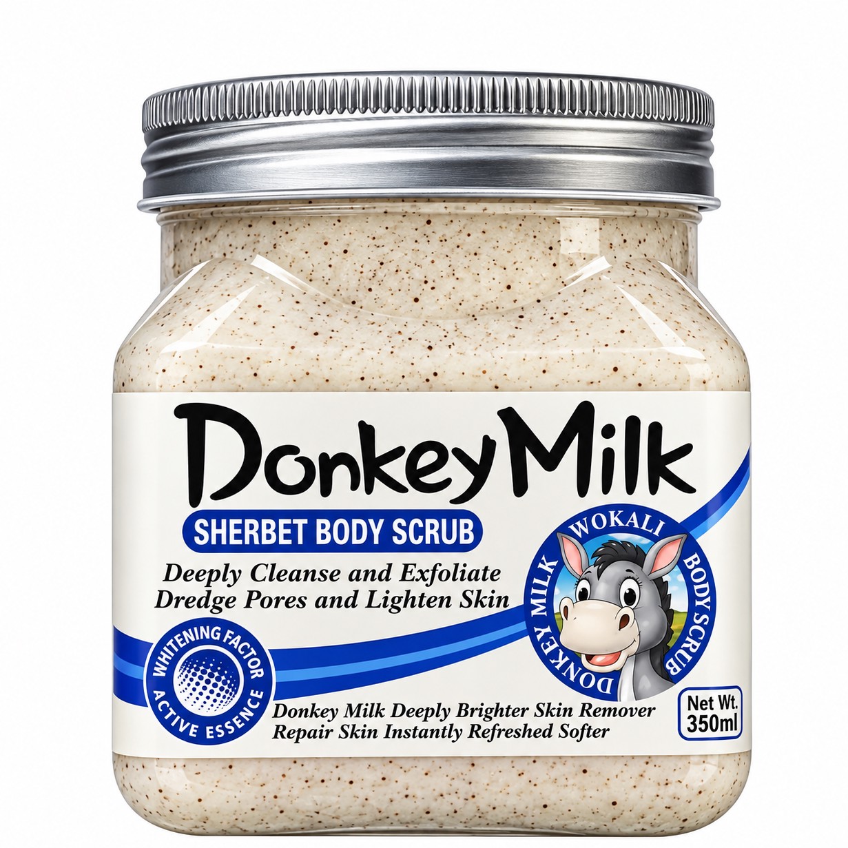 اسکراب بدن شیر الاغ وکالی Wokali مدل Donkey Milk لایه بردار، پاک کننده و روشن کننده پوست