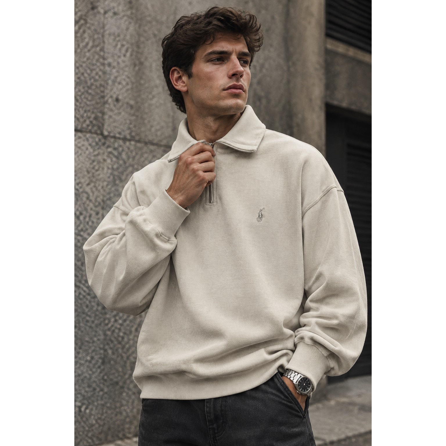 دورس اولد مانی ماندانا نیم زیپ مردانه رنگ کرم حامو ور Hamo Cream Half-Zip Sweatshirtجدید