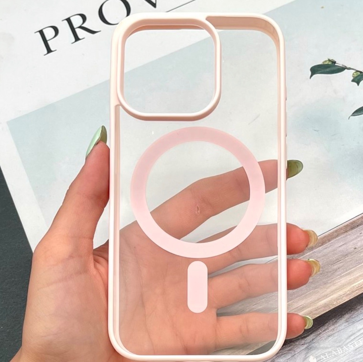قاب گوشی iPhone 15 Pro آیفون Magsafe مگ سیف دار اورجینال Clear Case شفاف لاکچری صورتی