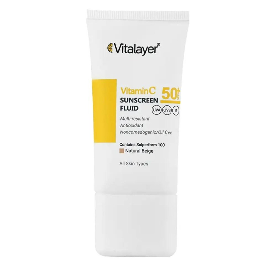 فلوئید ضد آفتاب ویتالیر رنگی (بژ طبیعی) ویتامین C با SPF50 حجم 50 میلی لیتر