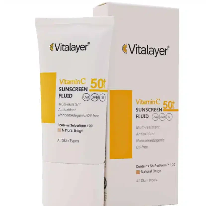 فلوئید ضد آفتاب ویتالیر رنگی (بژ طبیعی) ویتامین C با SPF50 حجم 50 میلی لیتر