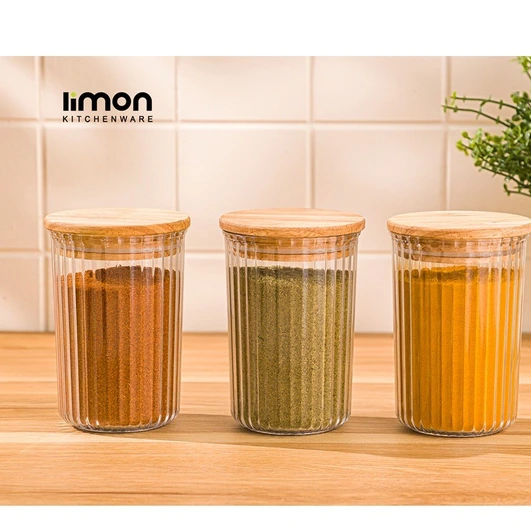 جا ادویه شیاردار لیمون 250 میلی لیتر درب چوبی