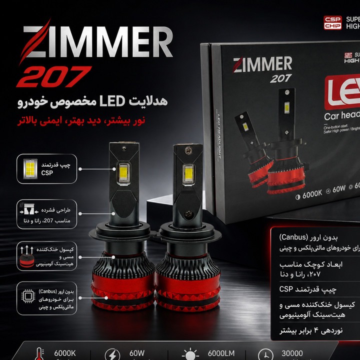 هدلایت 207 زیمر پایه H7 رنگ یخی