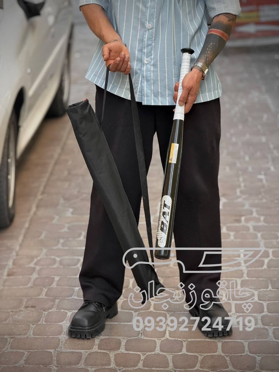 چوب بیسبال مدل بت فلزی رنگ مشکی با کیف