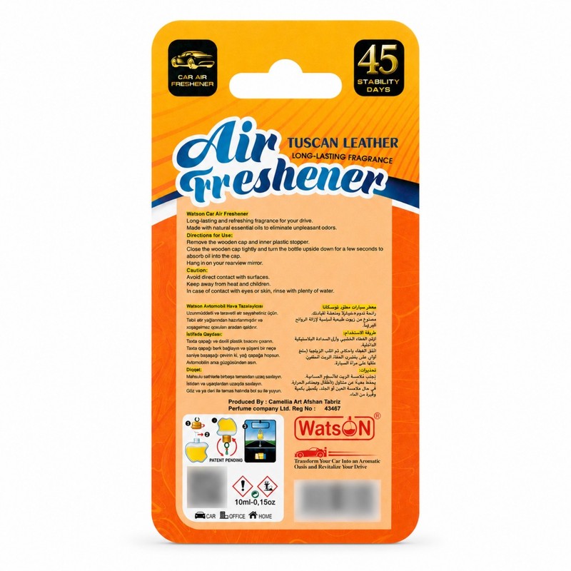 خوشبوکننده خودرو واتسون مدل P201 با رایحه TUSCAN LEATHER حجم 10 میلیلیتر بسته 2 عددی